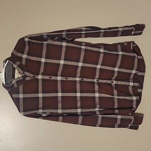 American Eagle Flannel Shirt Plaid Burgundy/Brownish and Tan Seriously Soft Sz M
